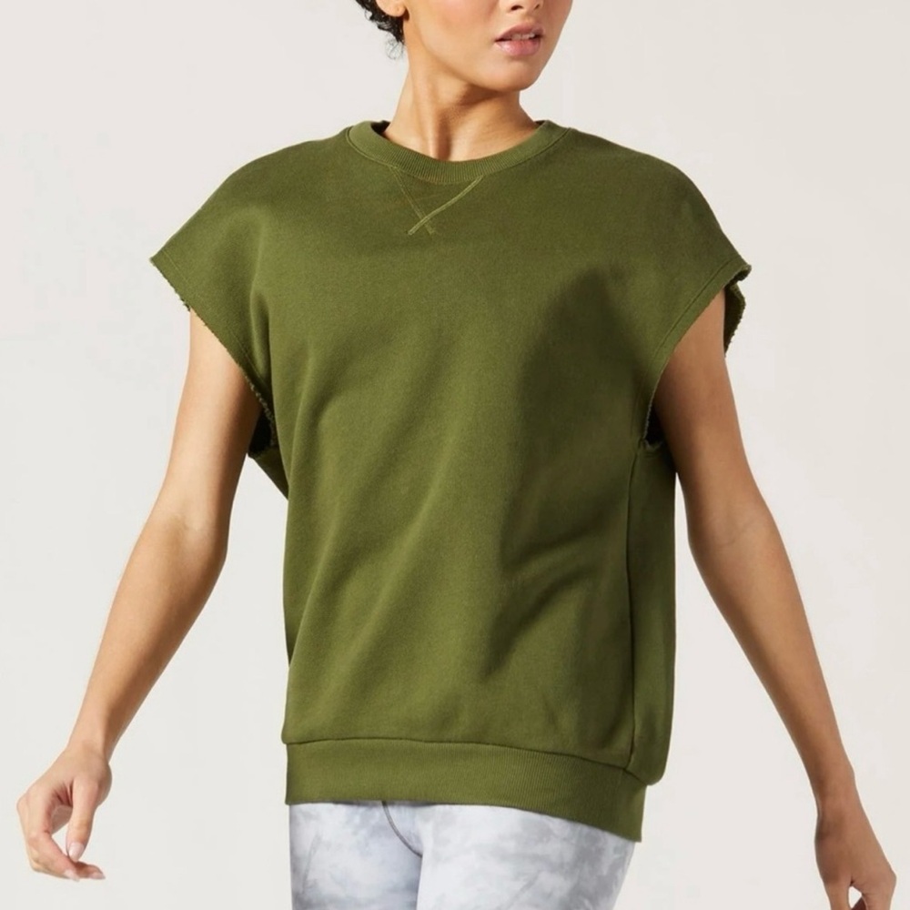 WEAR IT TO HEART Olive Green Sleeveless Sweatshirt Top.